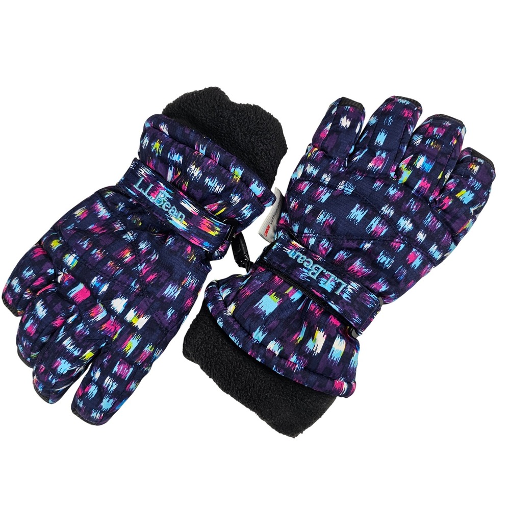 LL Bean Kids Small Navy Blue Multi Ikat 3M Thinsulate Winter Snow Gloves